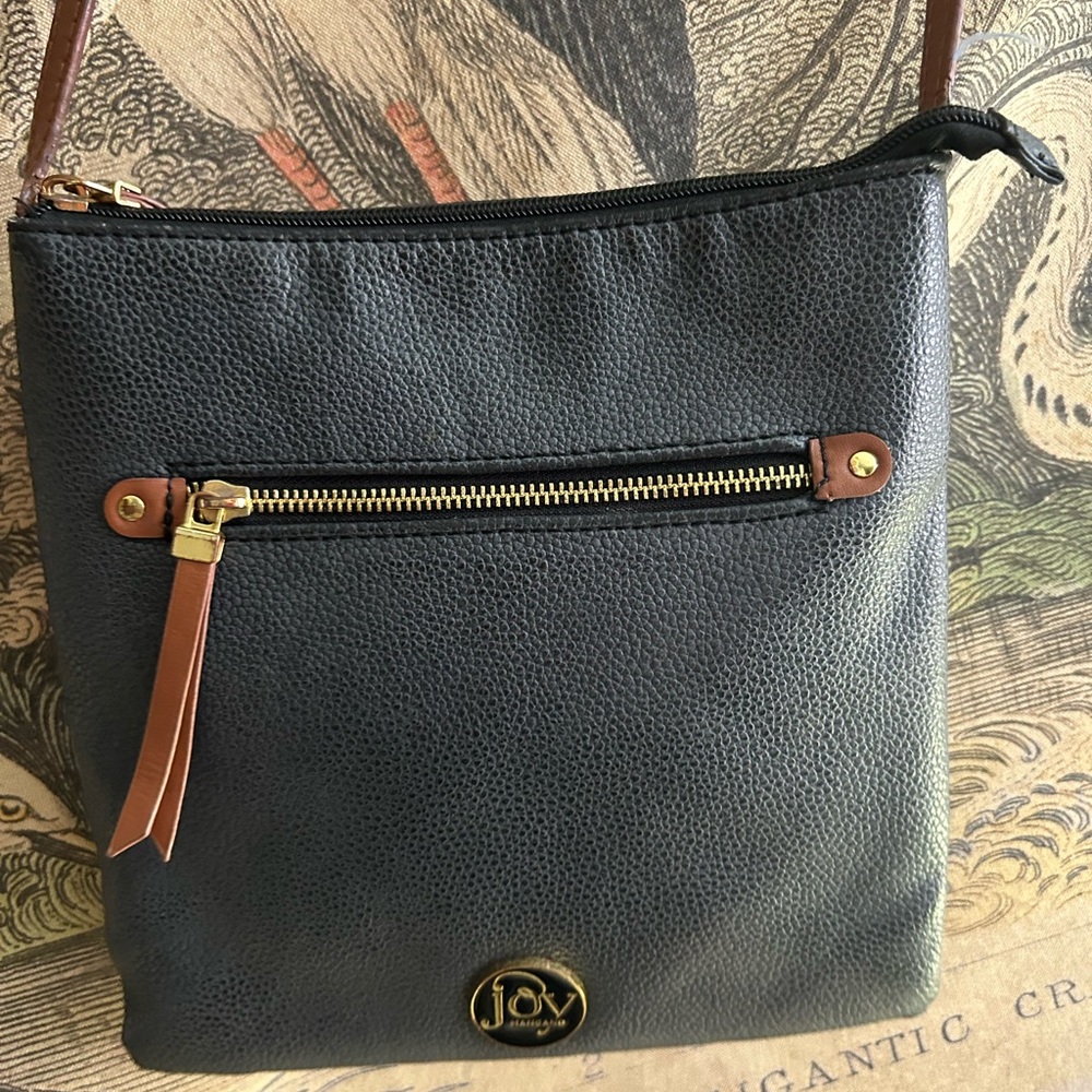 * Joy Mangano Dark Charcoal Gray Leather Crossbody Bag *